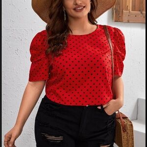 MILLY Silk Red Polka Dot Round Neck Women's Top 0